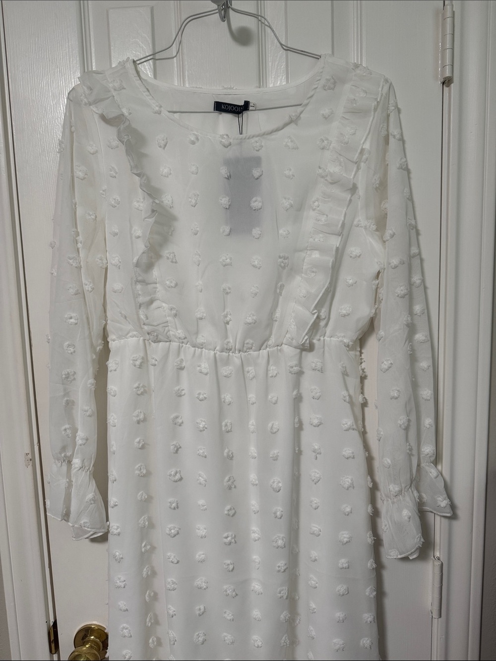 Kendall & Kylie White Textured Ruffle Long-Sleeve Dress